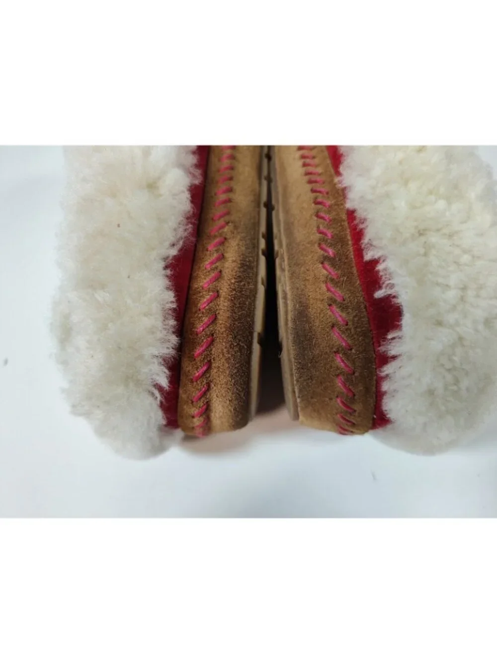 L.L.Bean Wicked Good Slippers Squam Lake Red Suede Lined Lamb Wool Women's 9M - Picture 6 of 10